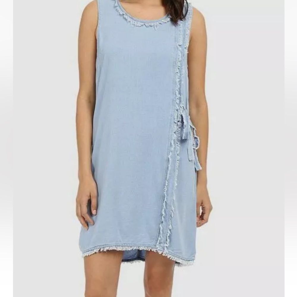 Splendid Women's Blue Sleeveless Crosshatch Tie Side Mini Wrap Dress Size M NWT